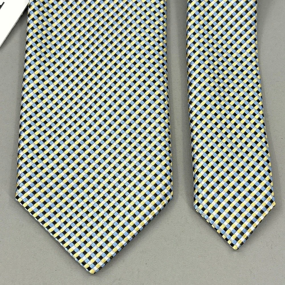 Charvet Place Vendome Silk Tie‎ Mens Blue Yellow Check Necktie France Luxury NEW